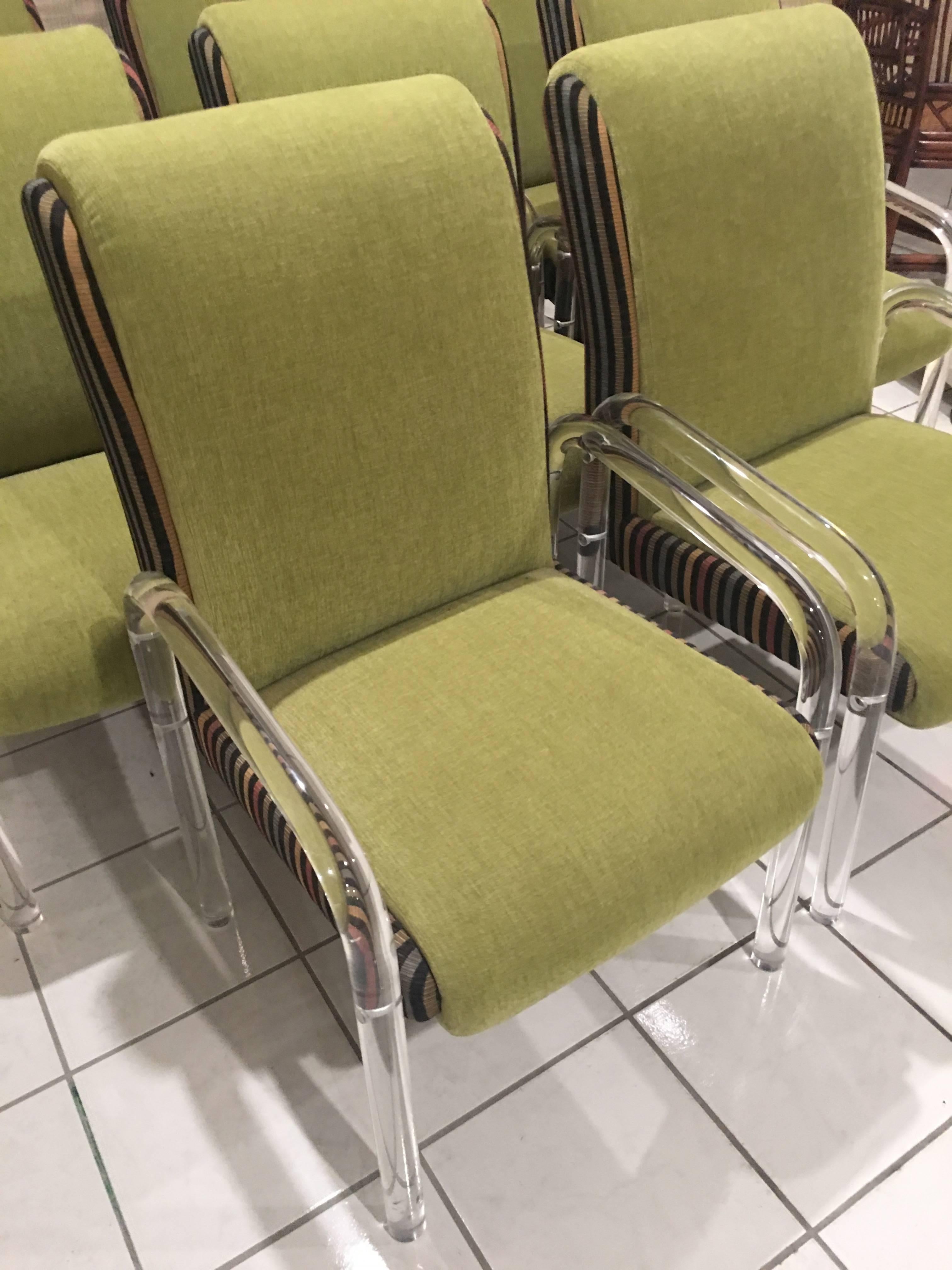 Late 20th Century Set of Eight Vintage Lucite Dining Arm Chairs Armchairs by Leon Pace