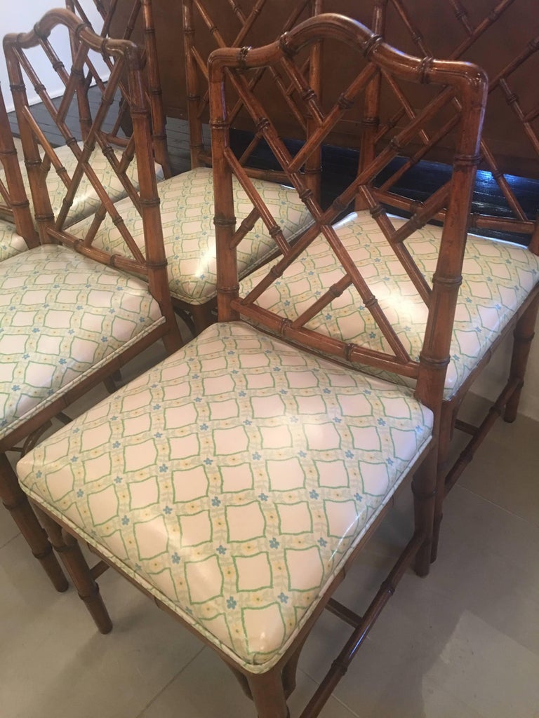 Faux Bamboo Chinese Chippendale Side Dining Chairs by Century Set of Six For Sale at 1stdibs