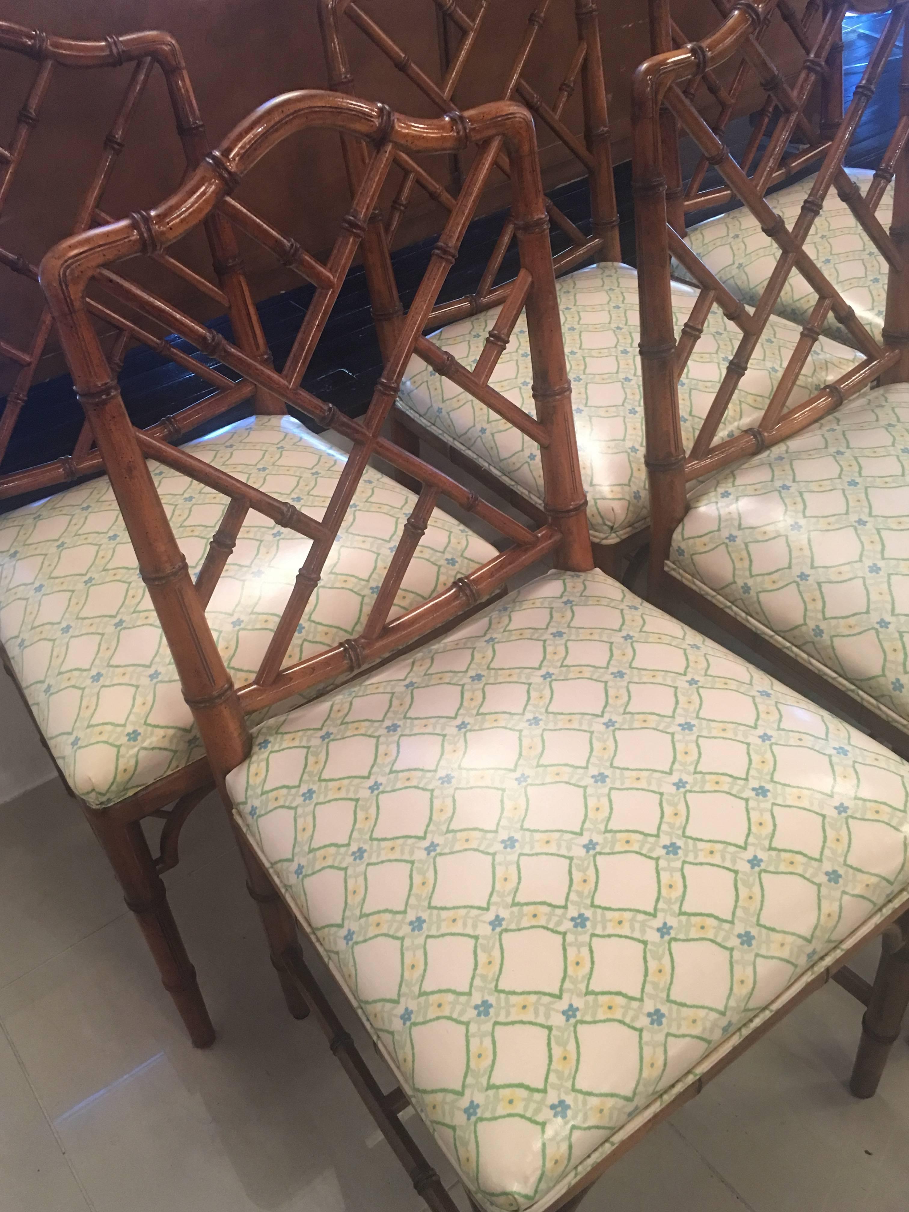 Faux Bamboo Chinese Chippendale Side Dining Chairs by Century Set of Six In Good Condition In West Palm Beach, FL