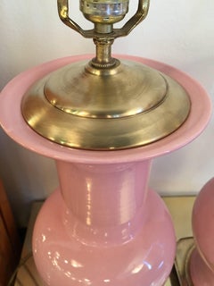 Pair of Pink Ceramic and Brass Table Lamps from Breakers Hotel in Palm Beach