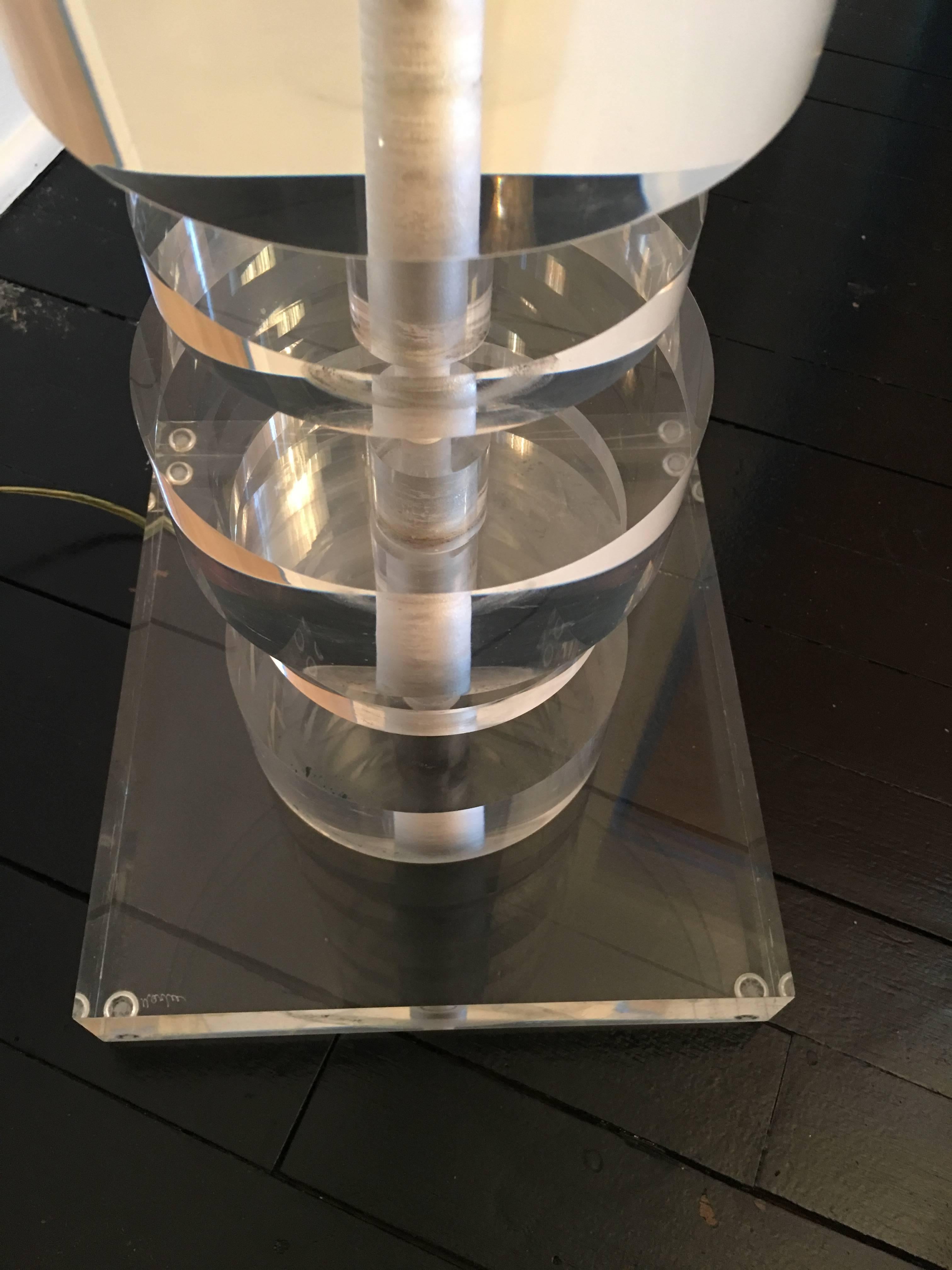 American Lucite Floor Lamp Table Signed Marlee Geometric Vintage