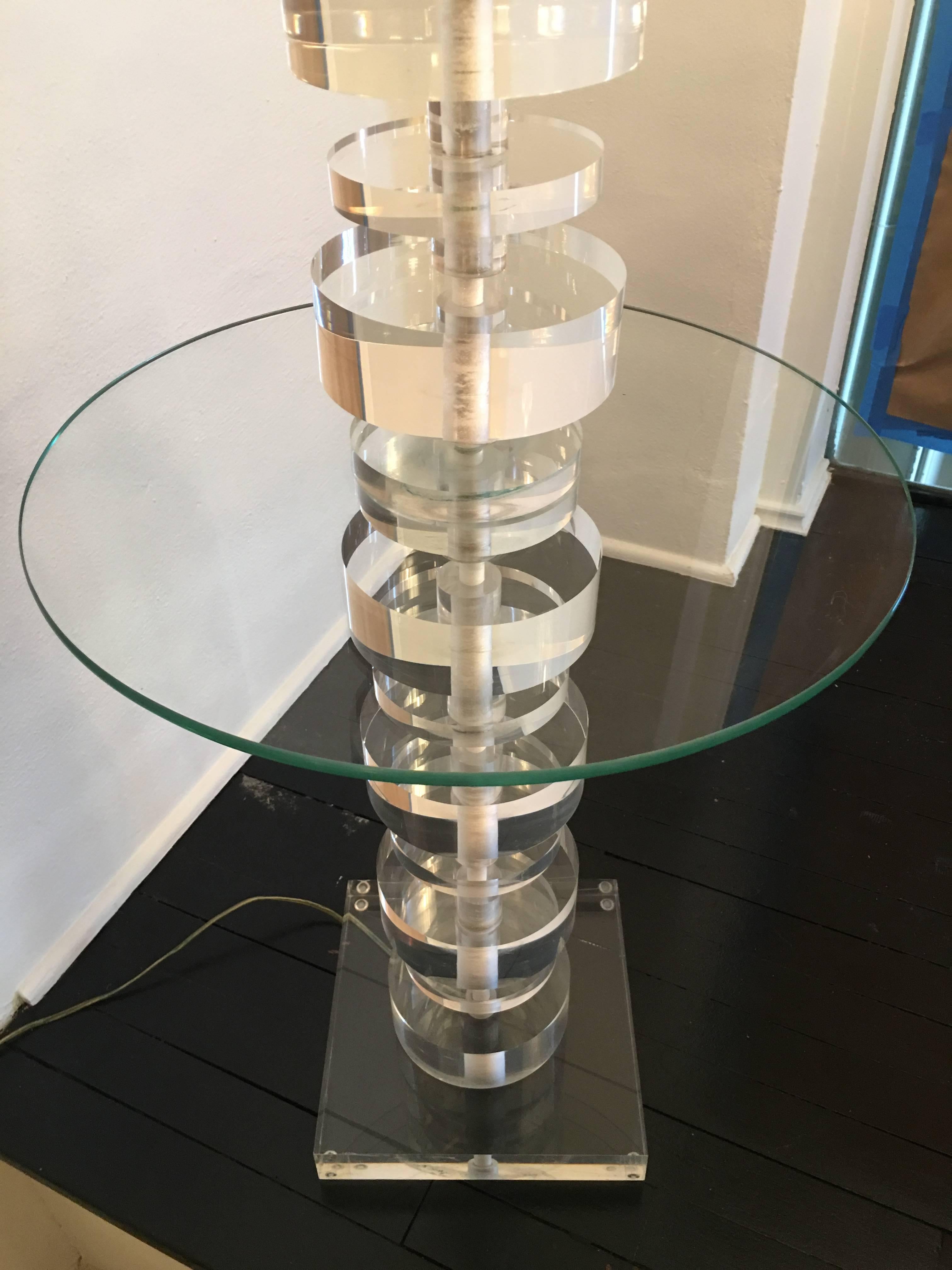Lucite Floor Lamp Table Signed Marlee Geometric Vintage In Good Condition In West Palm Beach, FL
