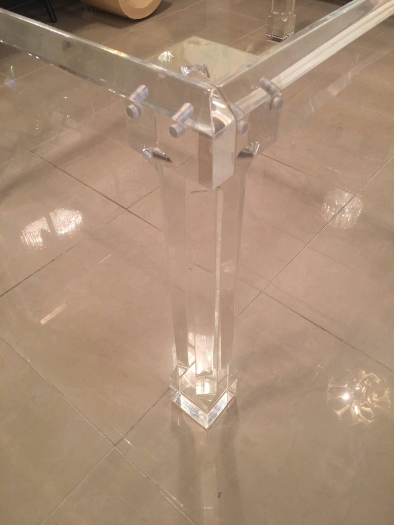 Lucite Dining Table Signed VJJ 1978 Column Legs Thick Hollywood Regency