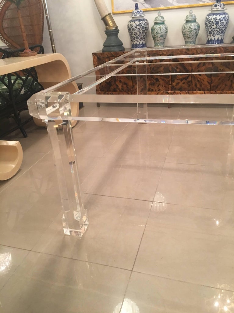 Lucite Dining Table Signed VJJ 1978 Column Legs Thick Hollywood Regency