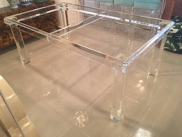 Lucite Dining Table Signed VJJ 1978 Column Legs Thick Hollywood Regency