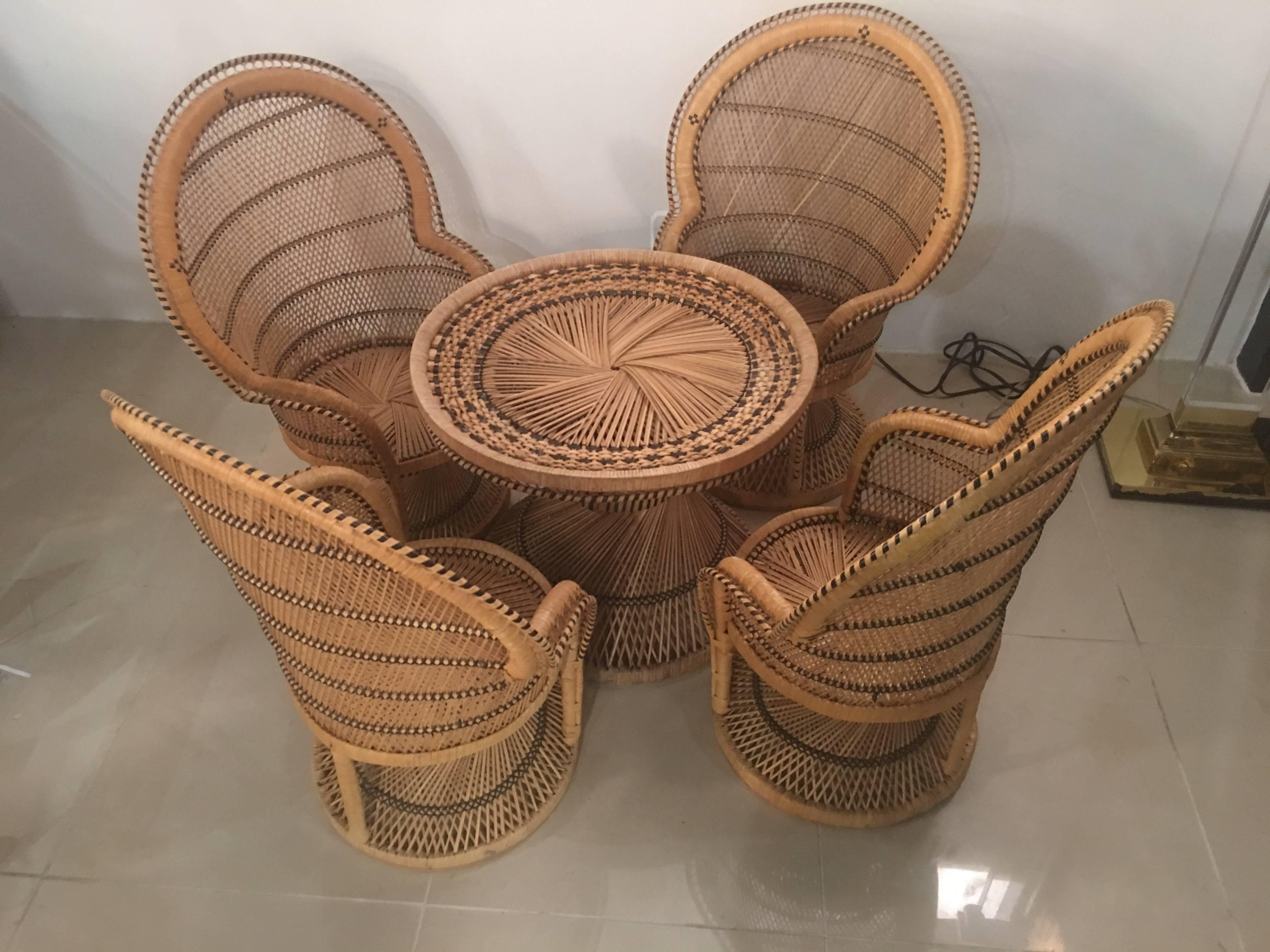 Late 20th Century Rattan Wicker Children's Dining Table and Chair Set