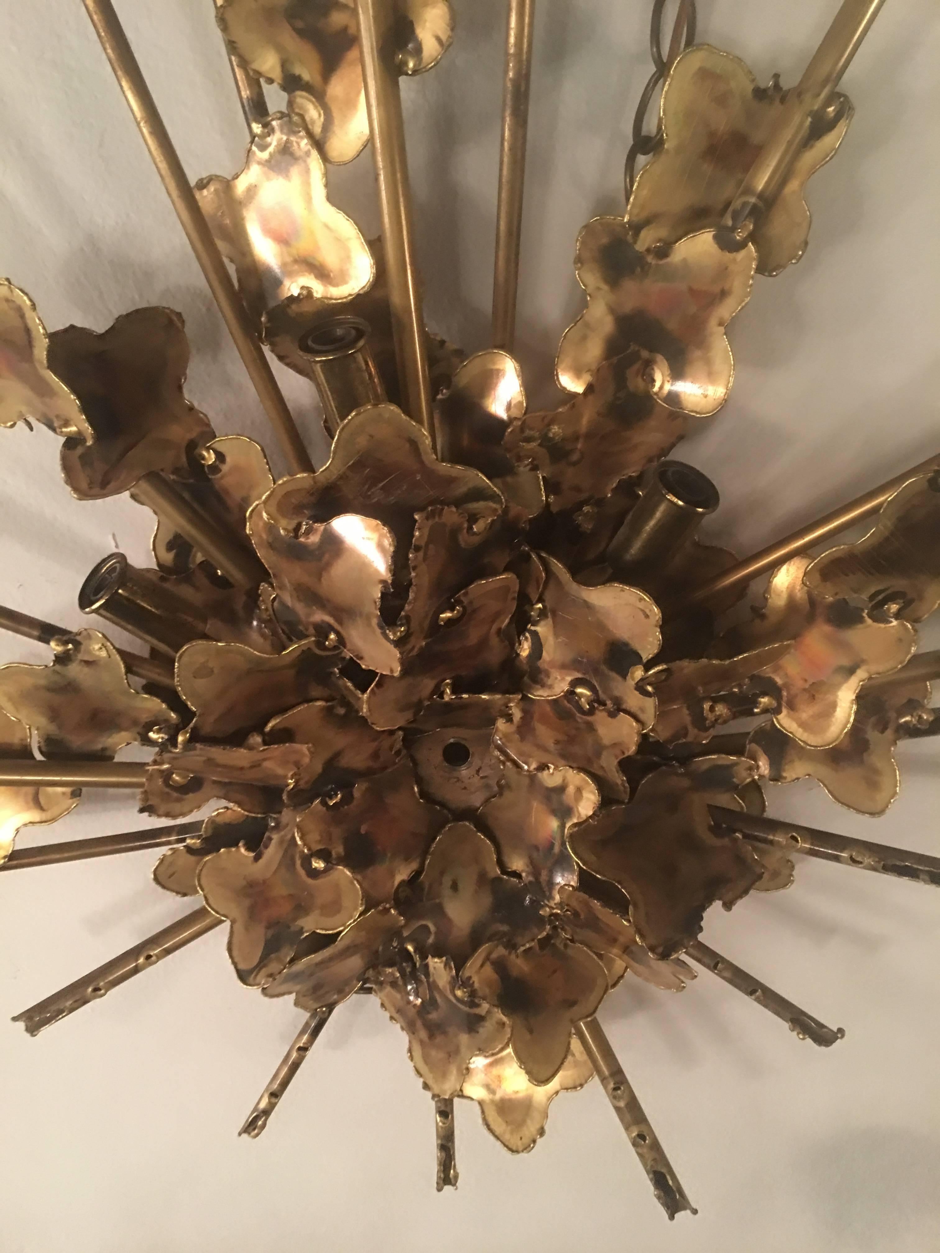American Tom Greene for Feldman Brutalist Wall Six Light Lamp Sconce Metal Brass Copper For Sale