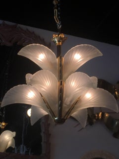 Glass Palm Tree Frond Leaves Leaf Chandelier Brass Murano Italian