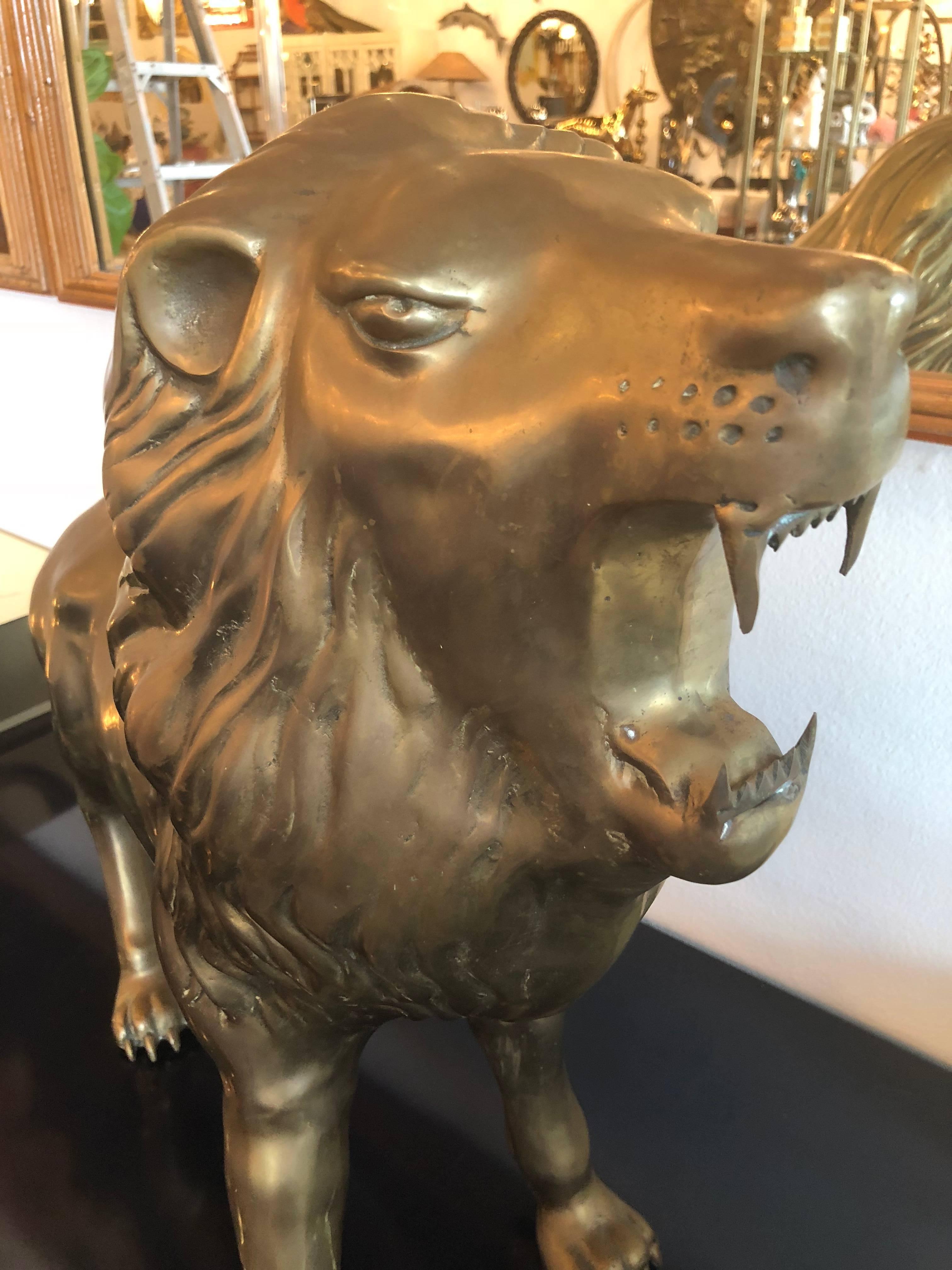 Vintage Brass Lion Statue Monumental Size Hollywood Regency For Sale at ...