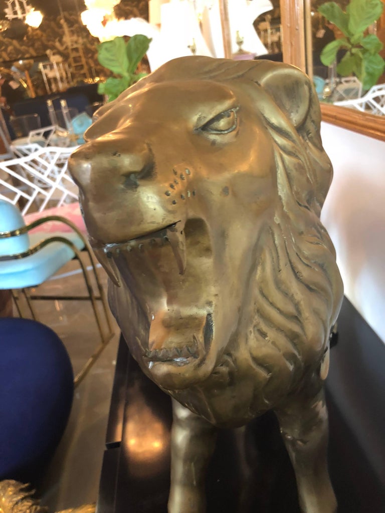 Vintage Brass Lion Statue Monumental Size Hollywood Regency For Sale at