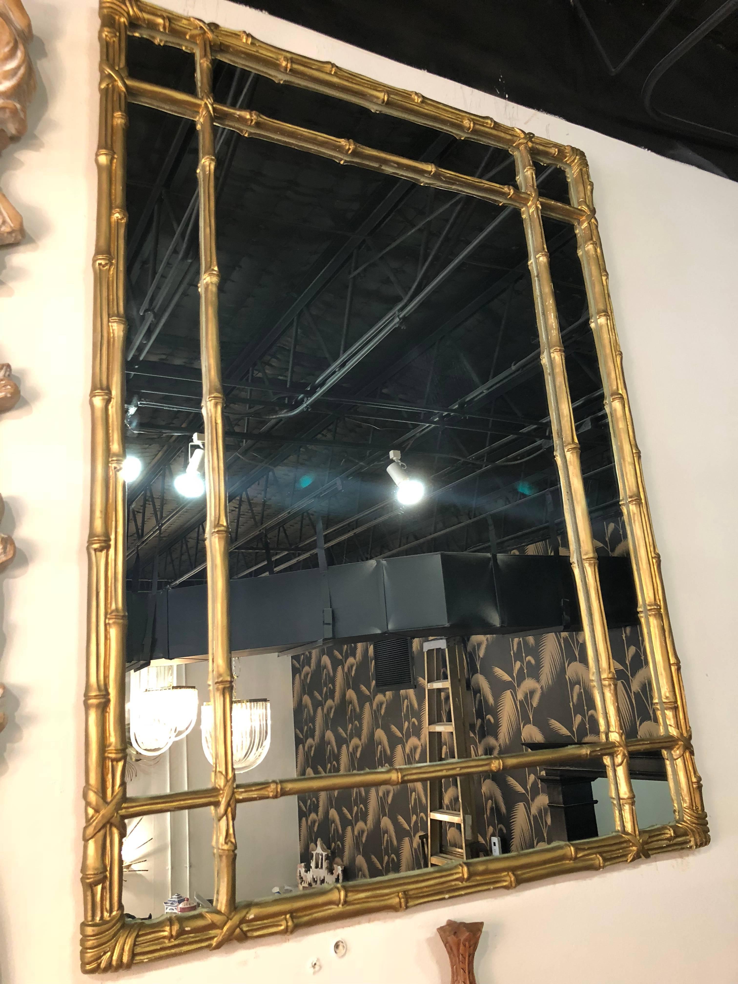 Vintage a Faux Bamboo Gold Wall Mirror Hollywood Regency 1