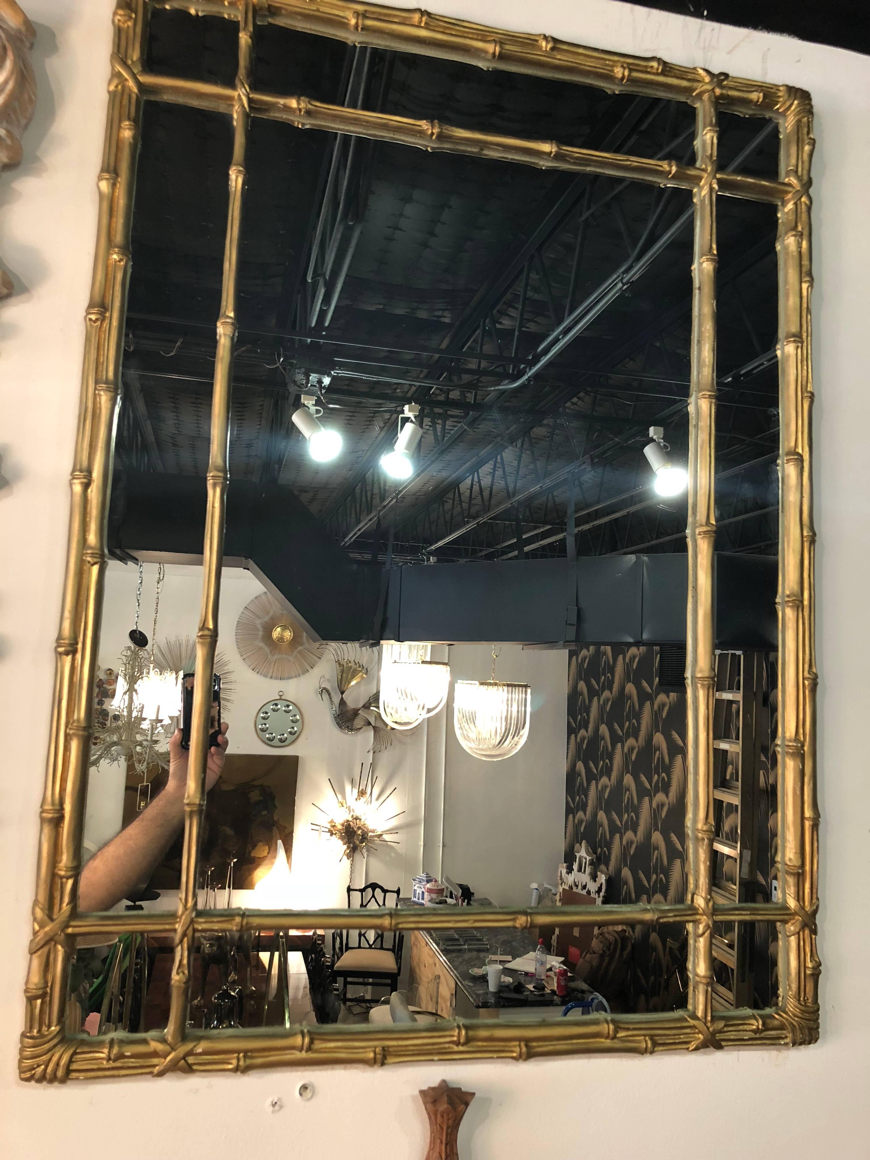 American Vintage a Faux Bamboo Gold Wall Mirror Hollywood Regency