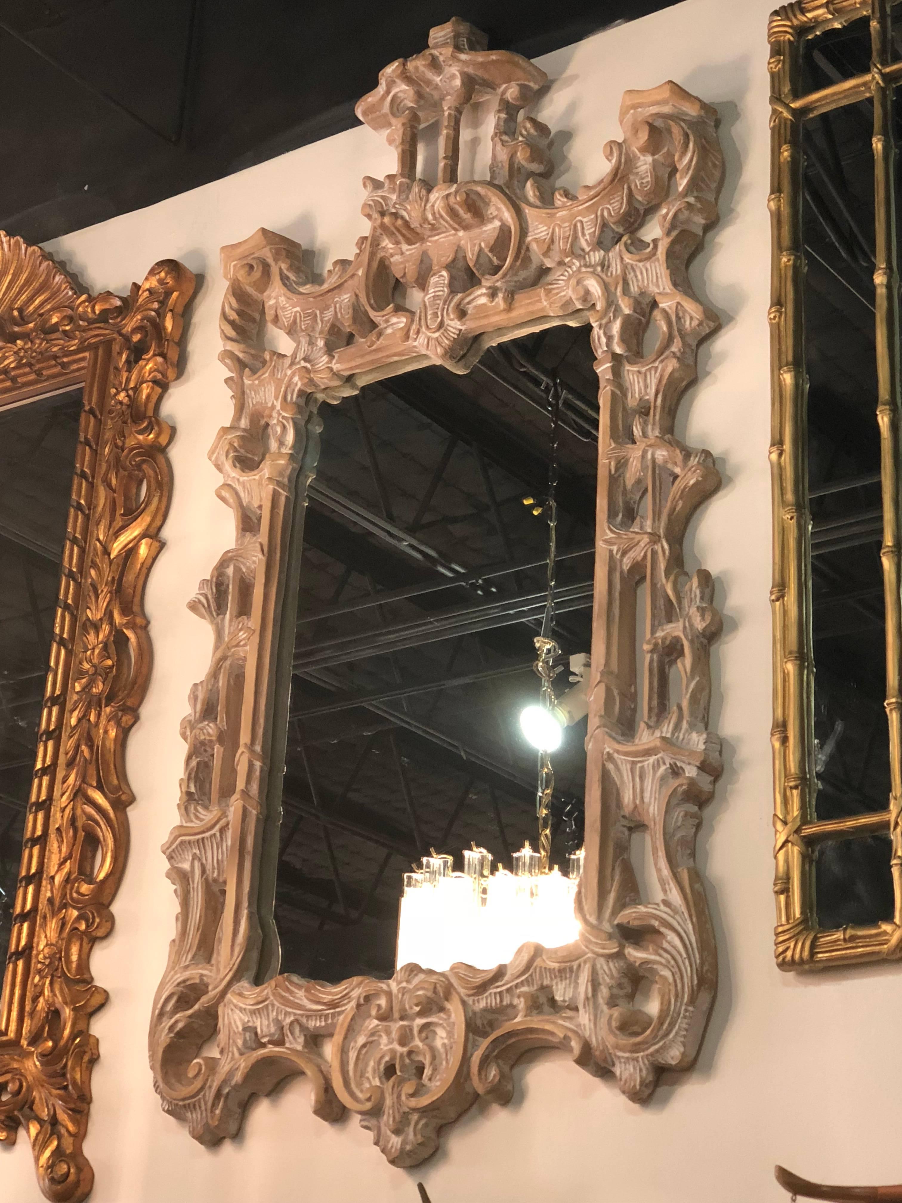 Vintage Pagoda Wall Mirror Chinoiserie Hollywood Regency In Excellent Condition In West Palm Beach, FL