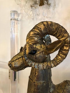 Signed Luciano Bustamante Brass Patchwork Ram Ibex Statue