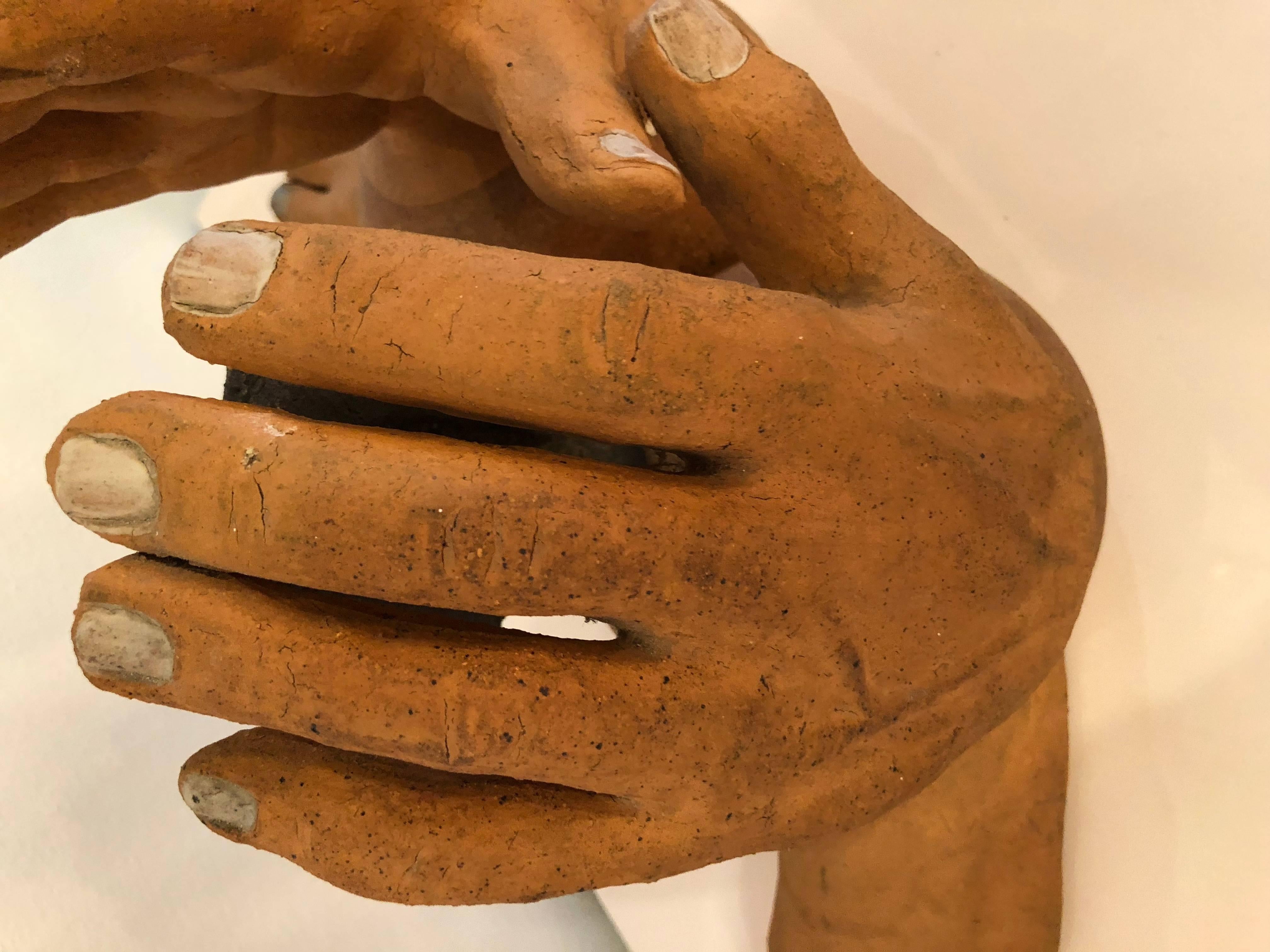 Terracotta Signed Terra Cotta Hand Feet Foot Head Sculpture 1974 