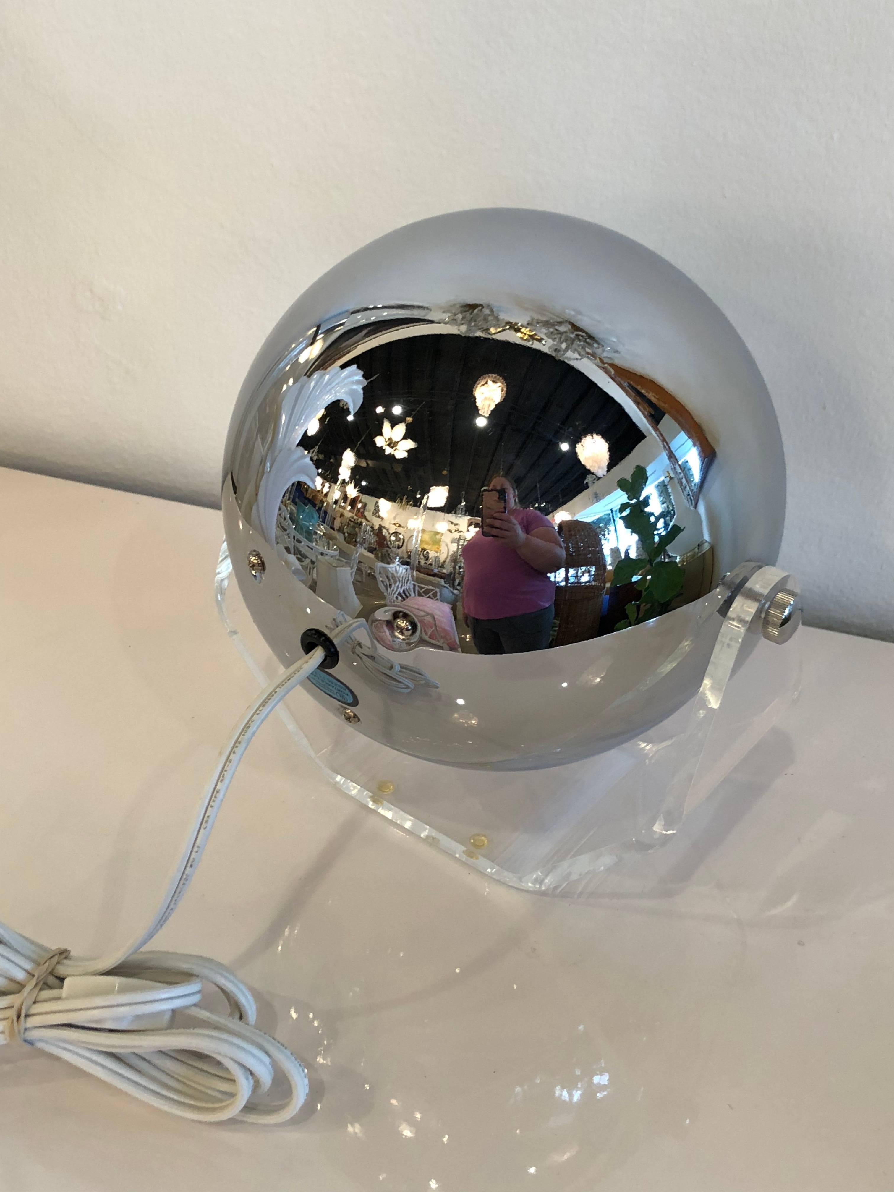 Mid-Century Modern Robert Sonneman Lucite Eyeball Mirror Vanity Table Lamp Light Makeup Swivel
