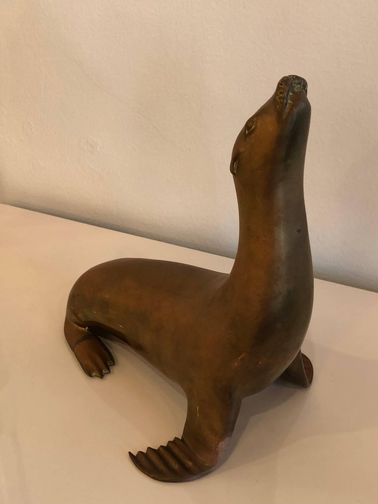 Vintage Brass Seal Statue For Sale at 1stDibs