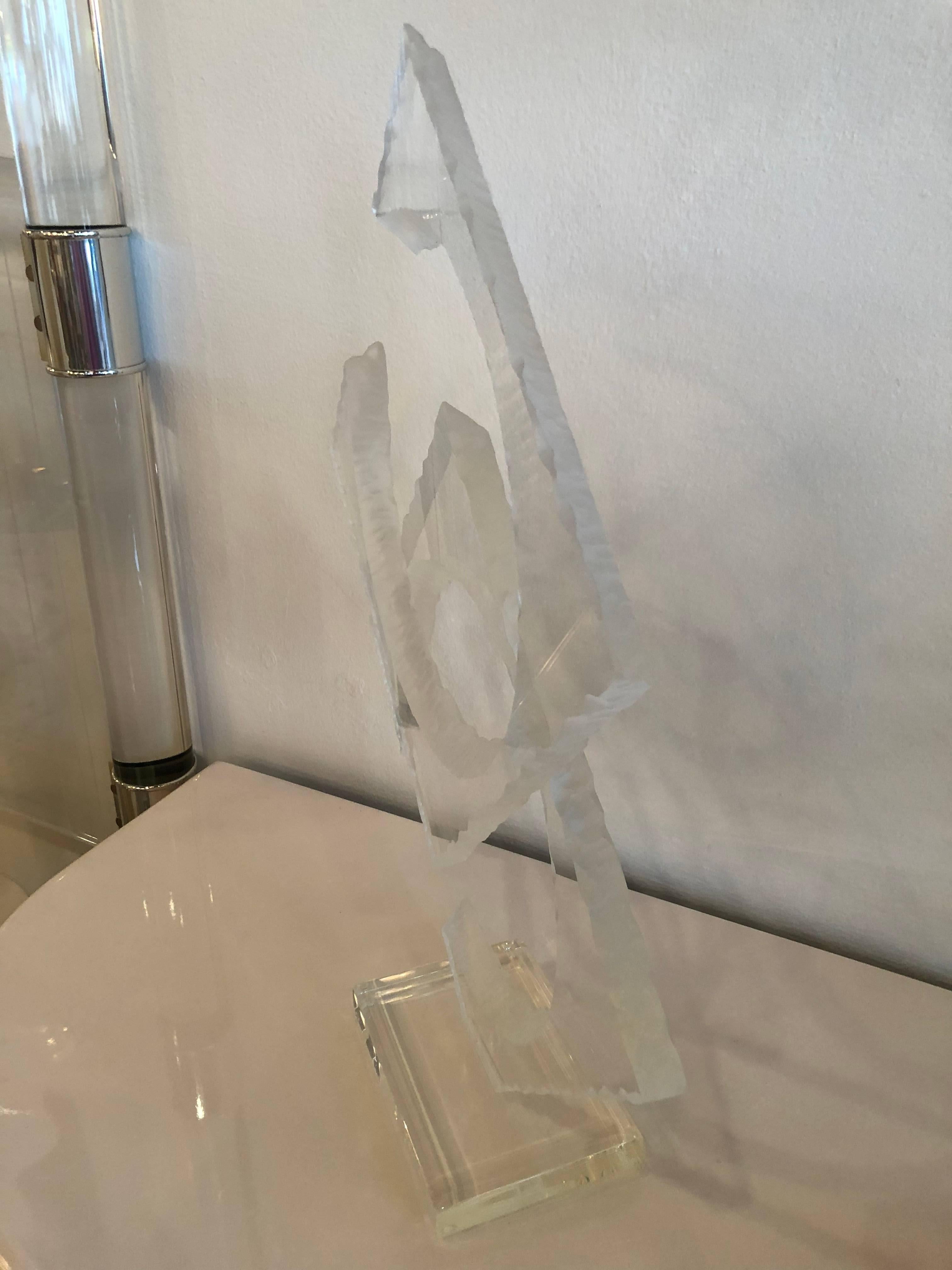 American Van Teal Signed Two-Tier Lucite Statue Sculpture Vintage For Sale