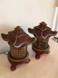 Pair of Vintage Pagoda Table Lamps, Lanterns Chinoiserie