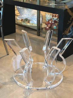 Lucite Coffee Cocktail Table Base Signed Muniz Circular Hollywood Regency