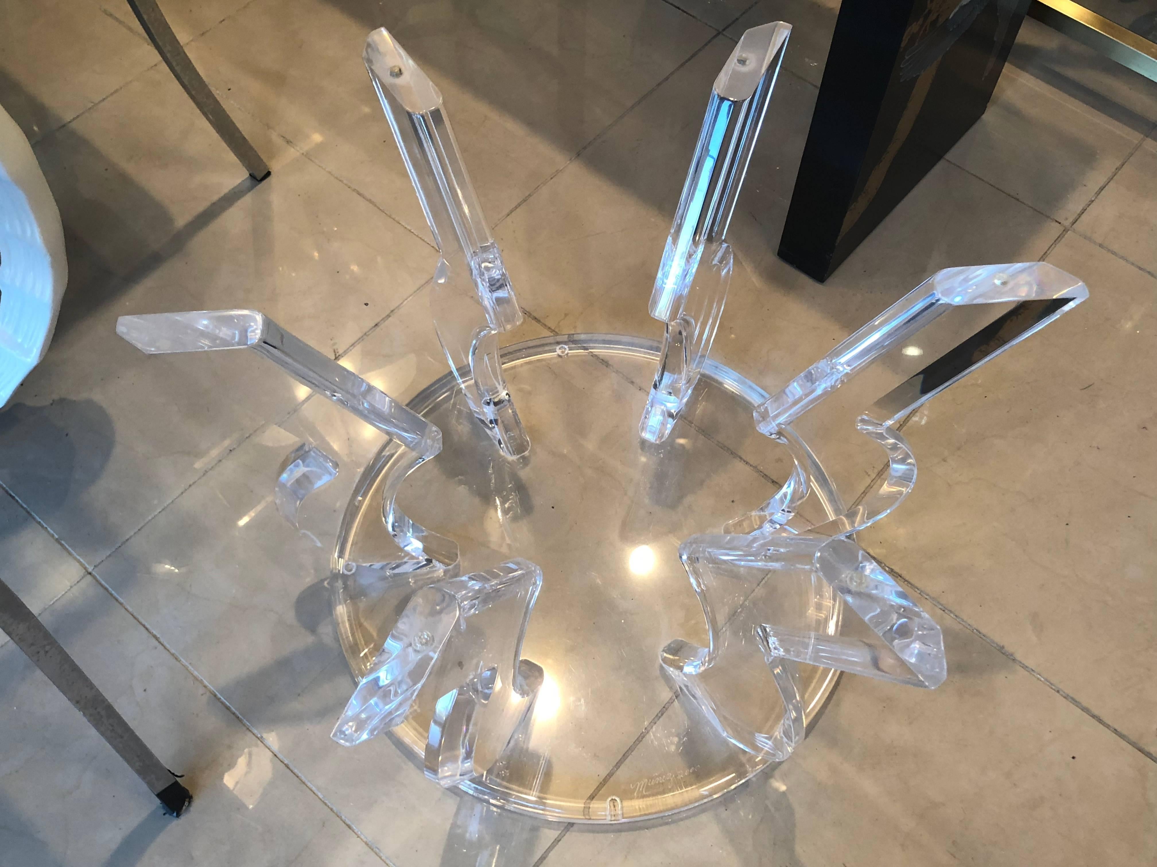 Lucite Coffee Cocktail Table Base Signed Muniz Circular Hollywood Regency In Excellent Condition For Sale In West Palm Beach, FL
