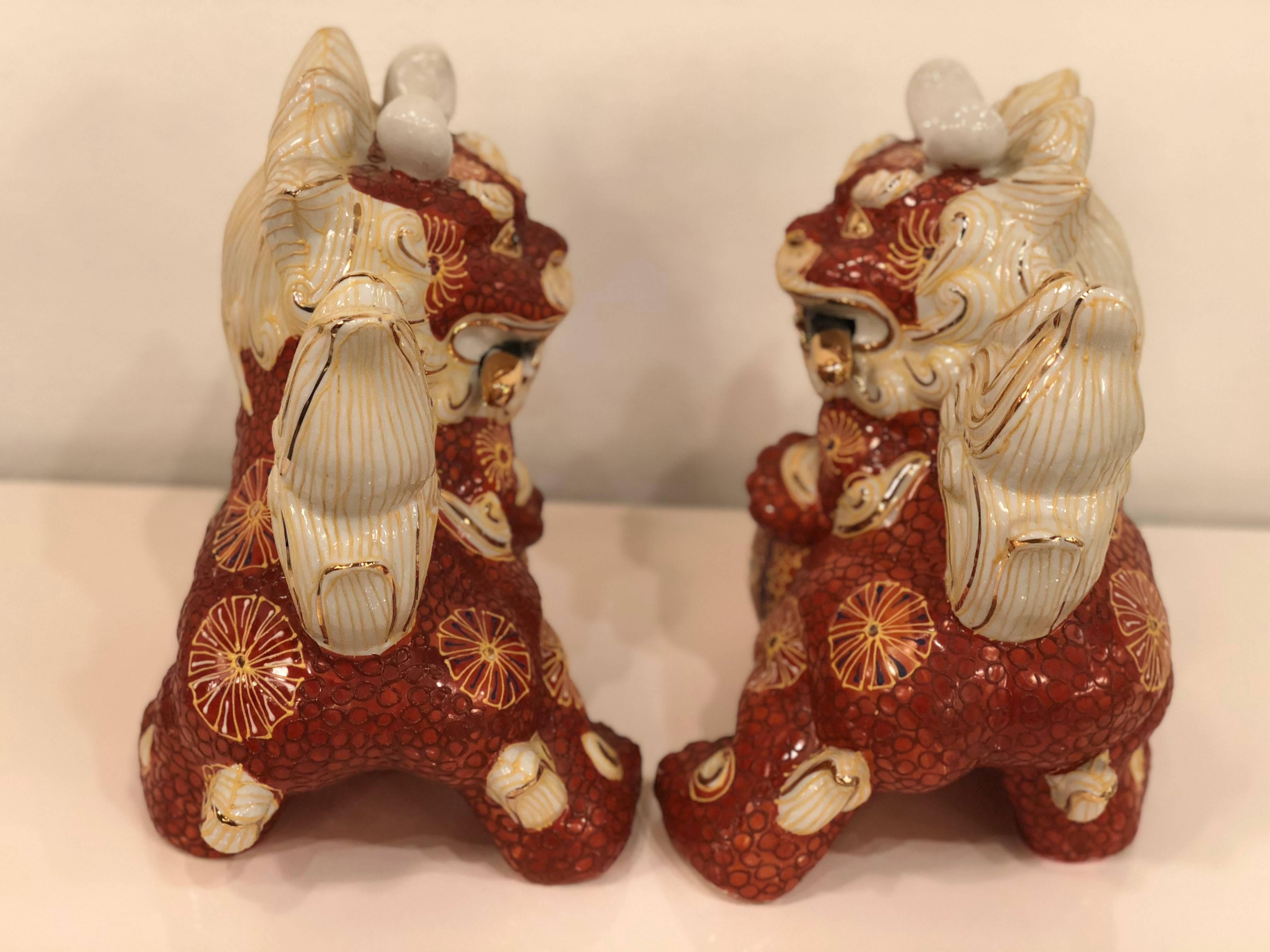 Mid-20th Century Pair of Foo Dogs Made in Japan Chinoiserie Vintage