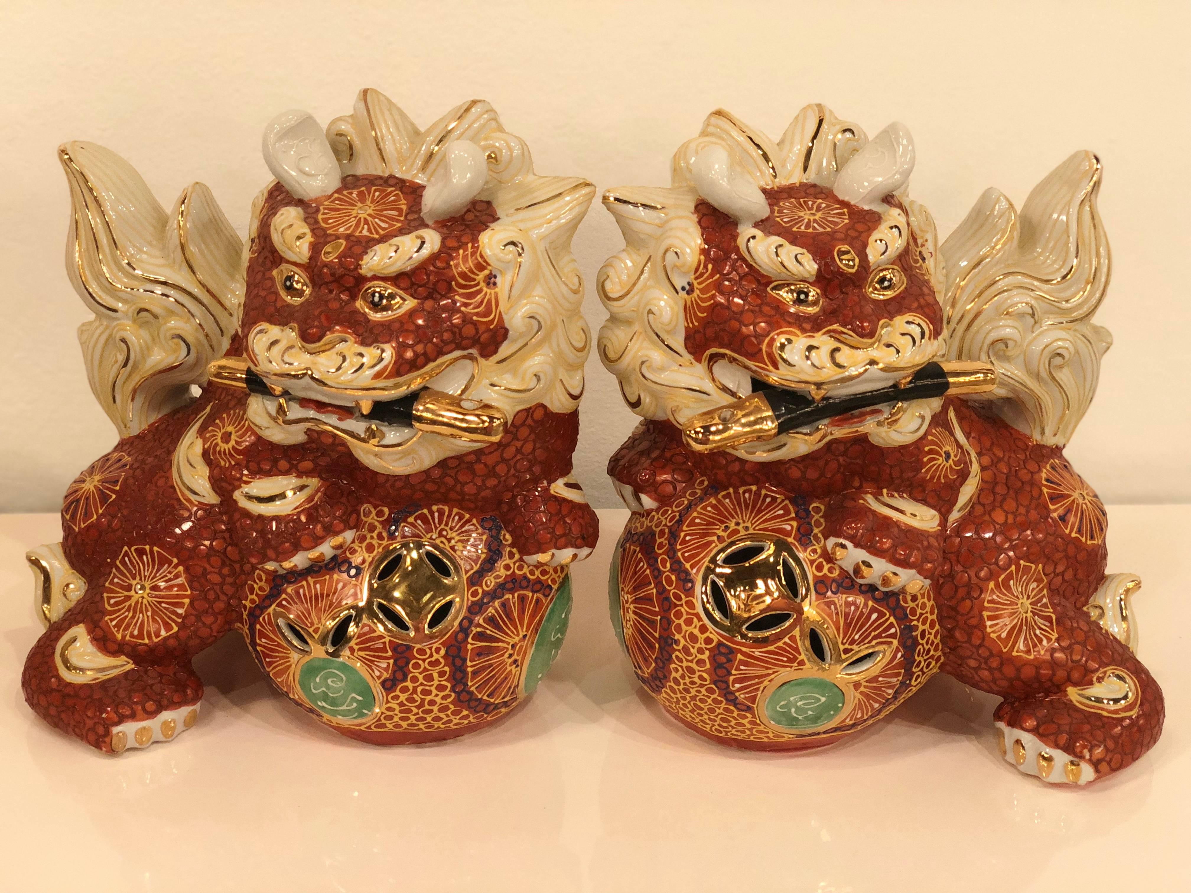 Pair of Foo Dogs Made in Japan Chinoiserie Vintage 1
