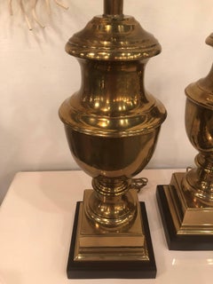 Vintage Pair of Ethan Allen Brass Urn Table Lamps Hollywood Regency