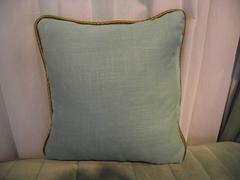Throw Pillow Out of Blue Velvet and Linen Fabric Diagonal Stripe