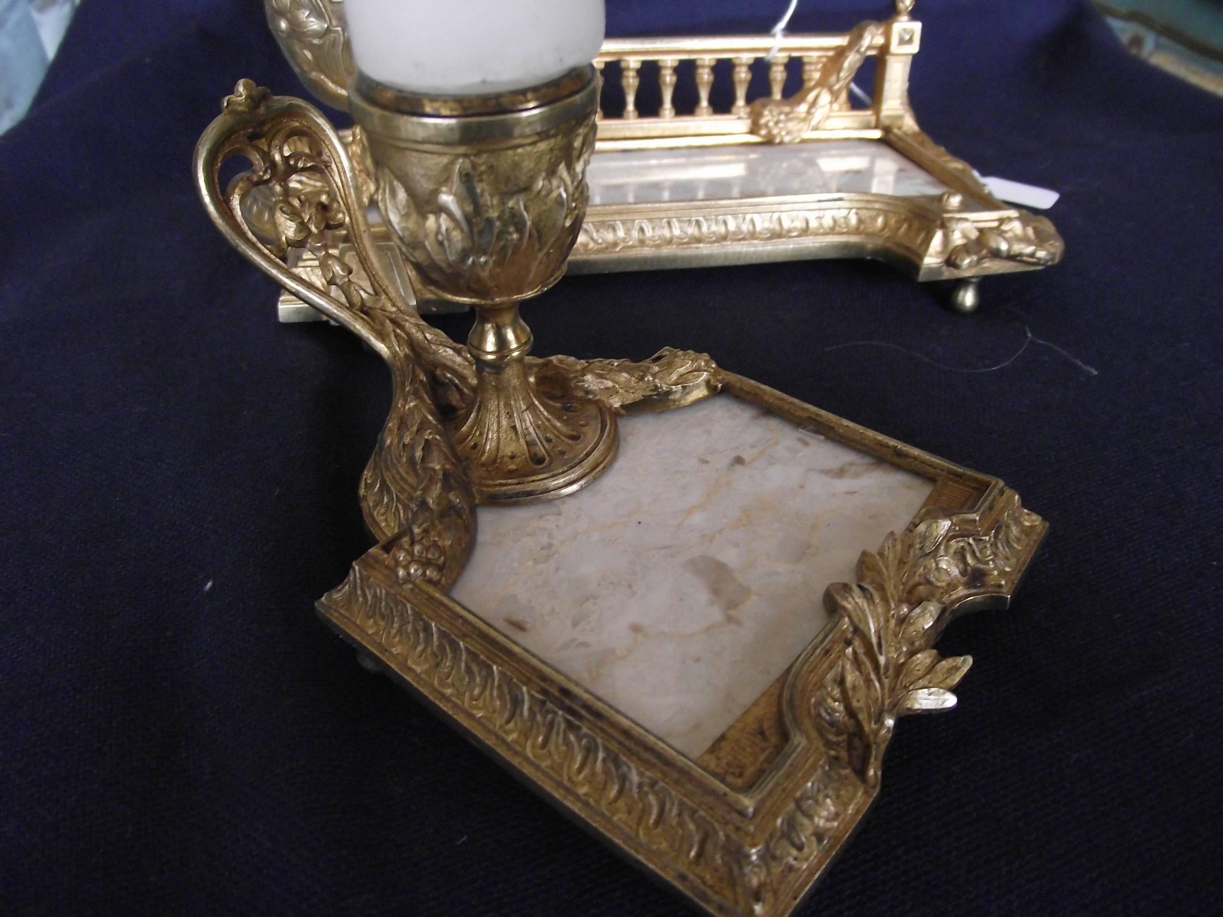 Empire Antique Ink Well Set Solid Brass & Marble, Desk Set, gifts for men, desk accessory