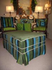 Ottoman/Coffee Table Size Slip Covered Turquoise Blue and Green Stripe