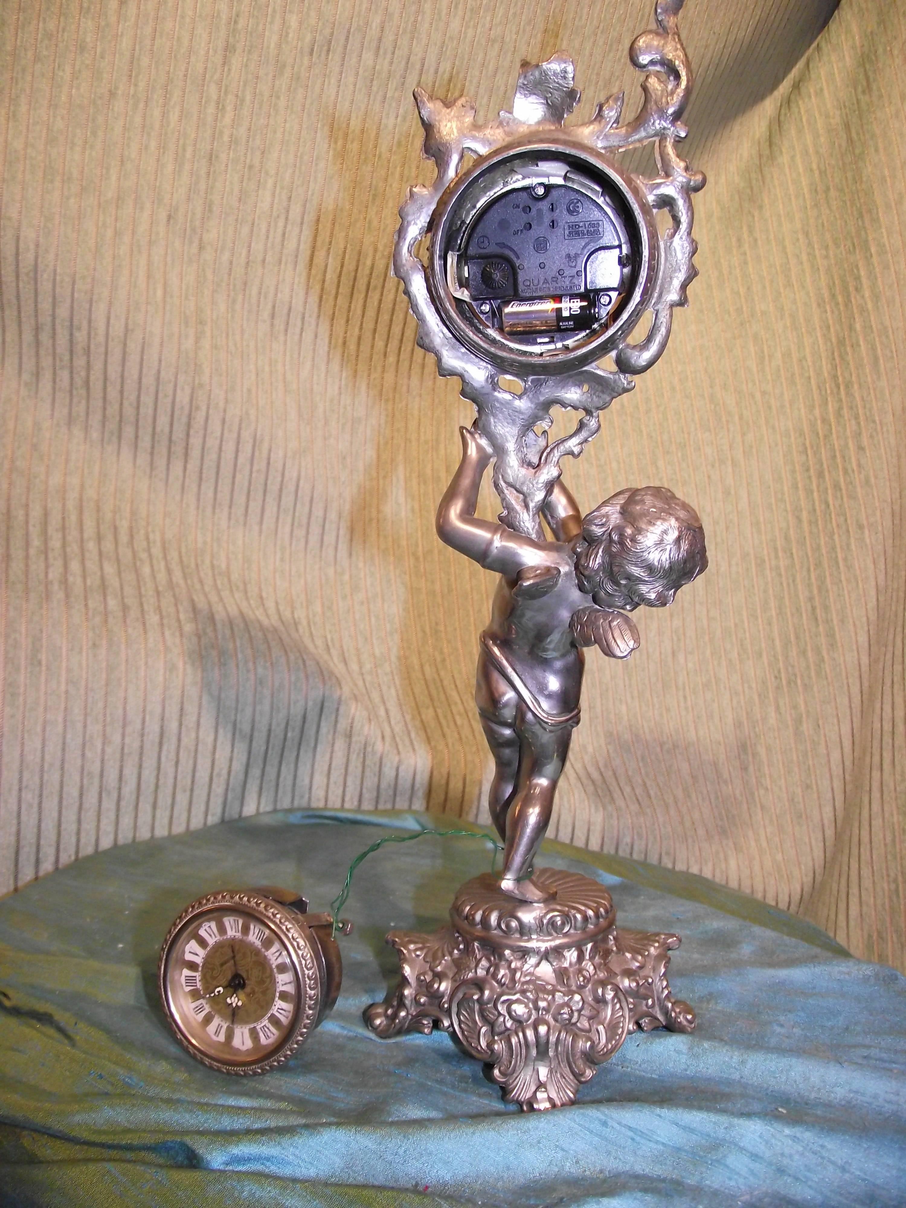 Art Nouveau Antique Silver Plated Cherub Clock, Desk Accessory, Valentine gift For Sale