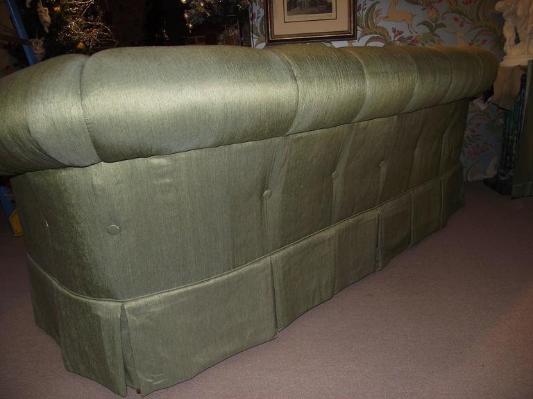 Chesterfield Sofa covered in green upholstery Silk at 1stDibs