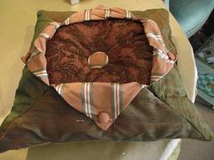 Throw Pillow in Gold Silk and (orange) Chenille/ Button Down Tab Pillow