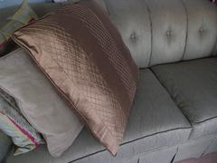 Throw pillow in dark gold/ tan Silk with Stitched Pattern Stripe/ Comfort Pillow