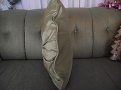 Round Throw Pillow in Pleated Sage (green) Silk around embroidered  Medallion