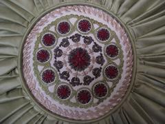 Throw Pillow inPleated Sage (green)  with Embroidered Center Mediallion