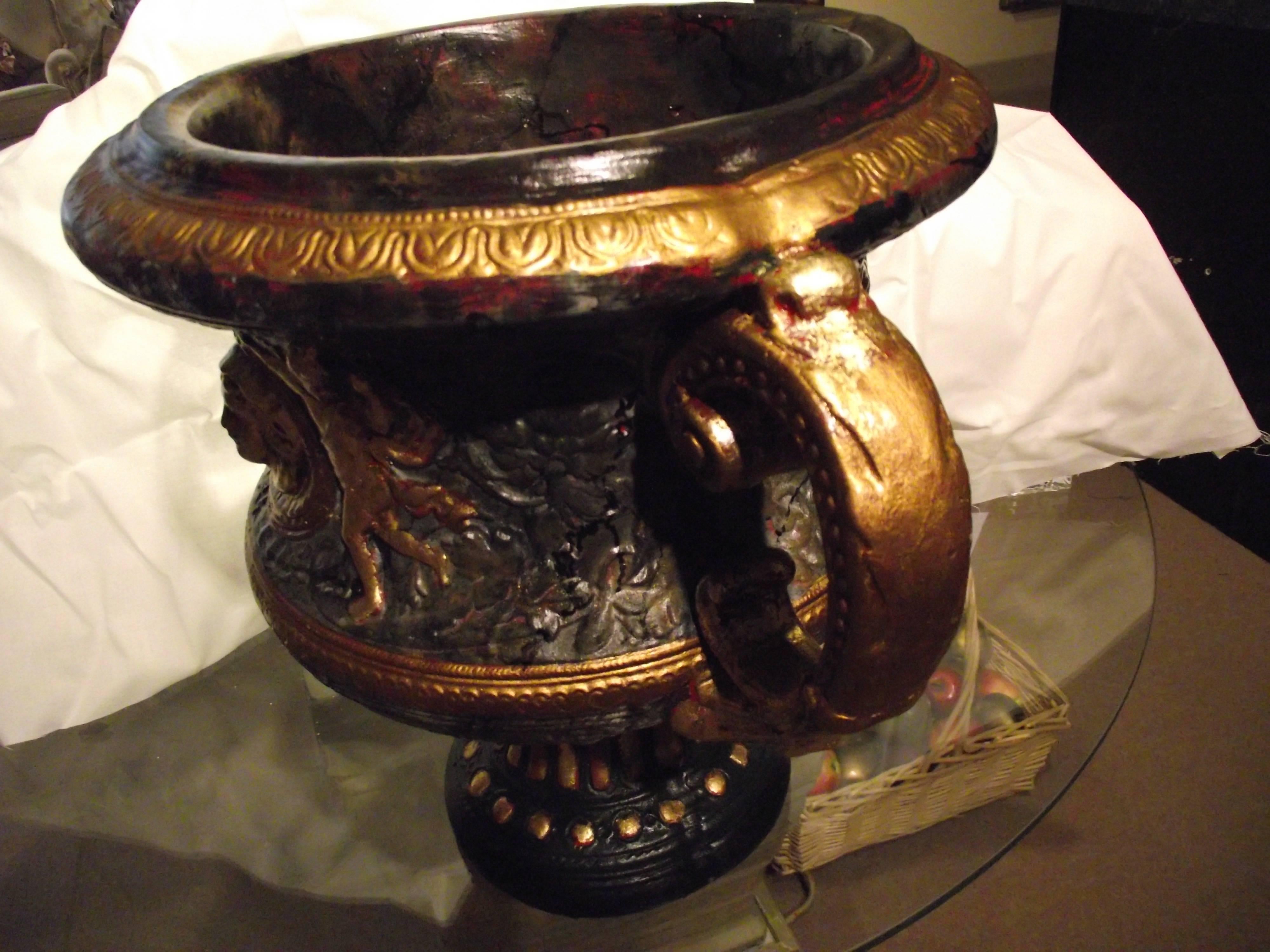 Neoclassic Urn/ Table Base , Marbleized Plaster wGold Leaf , gifts for men  In Excellent Condition In Harrisburg, PA
