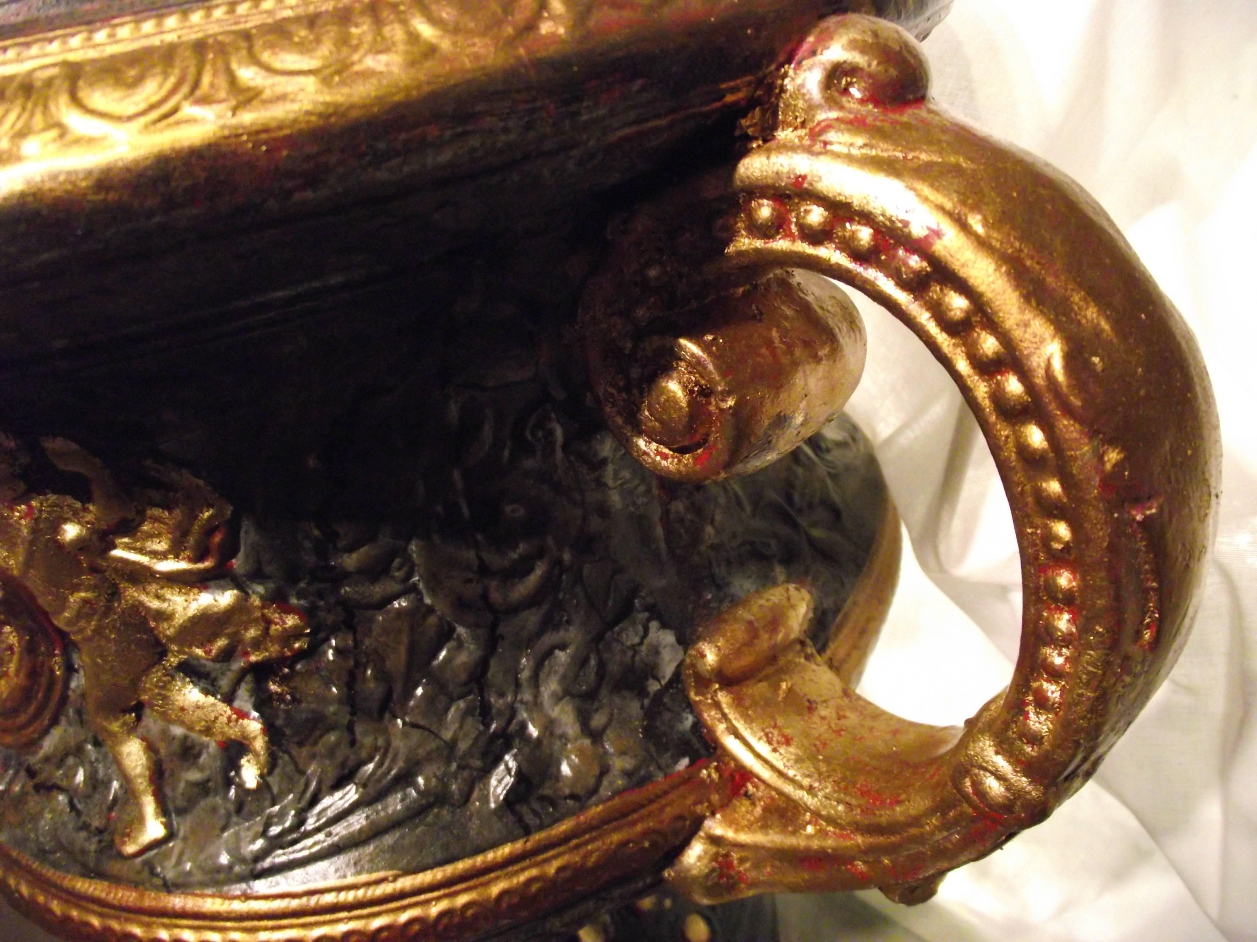 Neoclassic Urn/ Table Base , Marbleized Plaster wGold Leaf , gifts for men  1