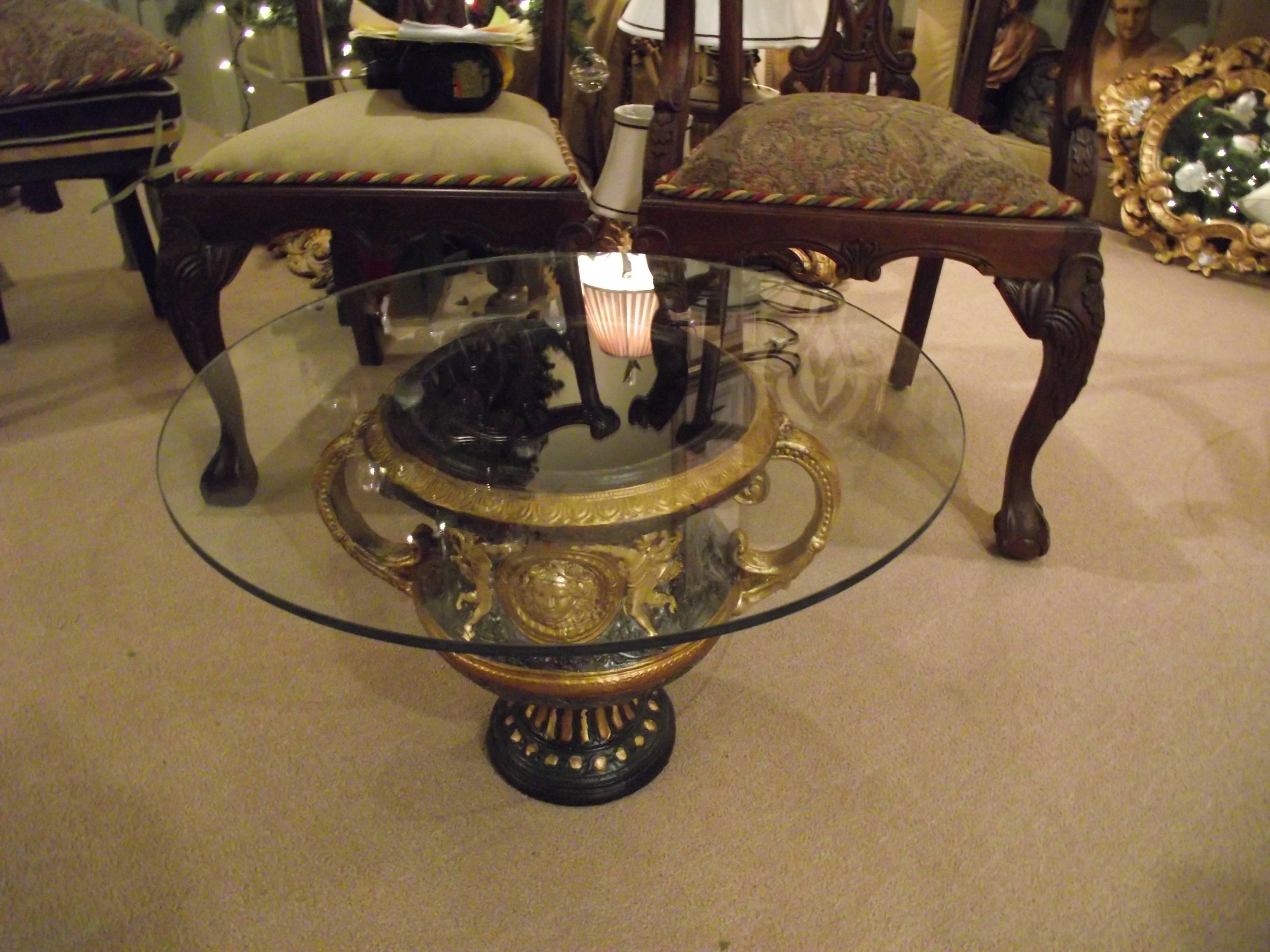 Neoclassic Urn/ Table Base , Marbleized Plaster wGold Leaf , gifts for men  2