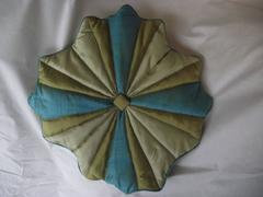 Throw Pillow/Unusual Turquoise 'Blue' and Gold Silk, Quilted Flower Design