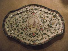 Chinese Platter and Plates, Green Pink and White Reproductions