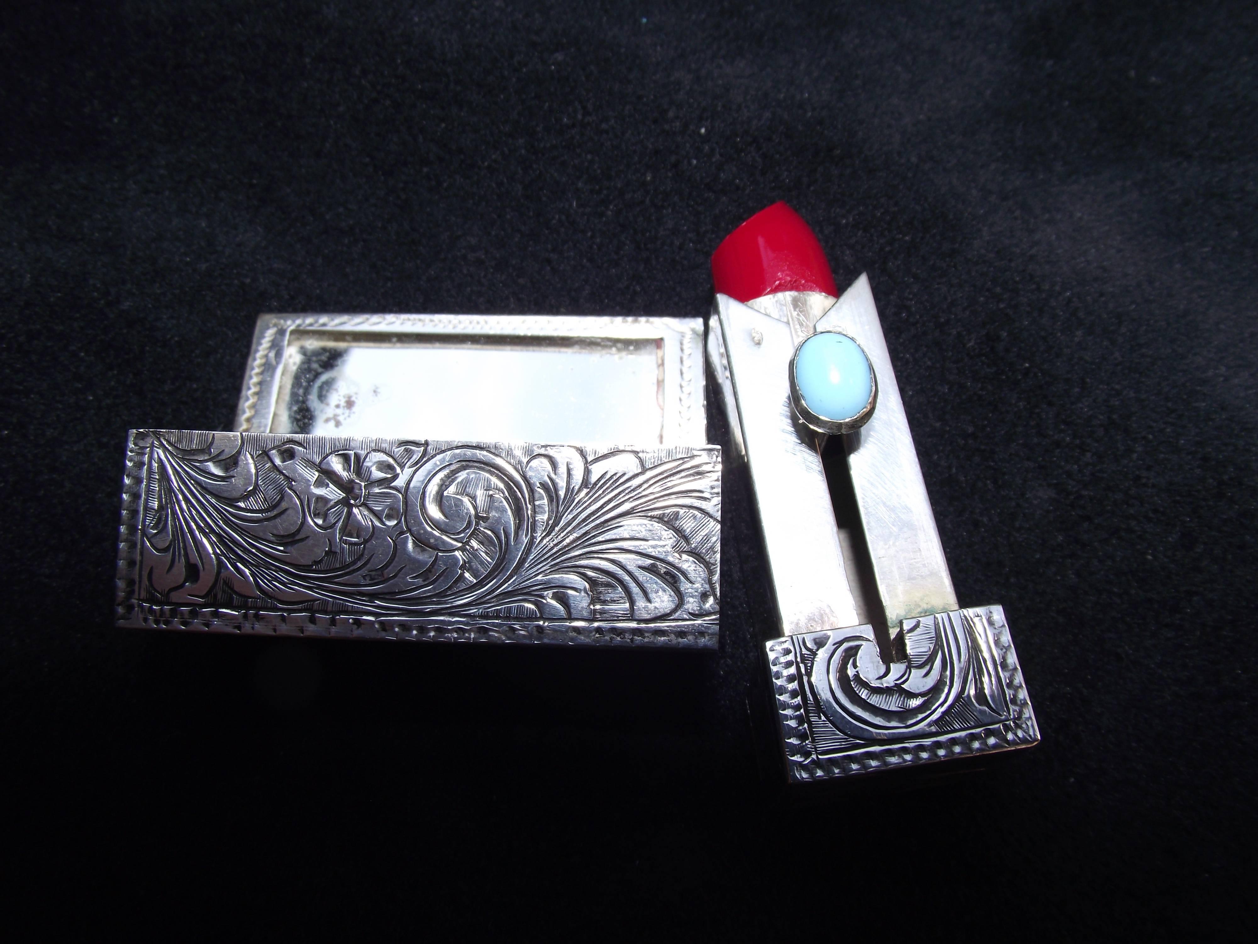  Art Deco Sterling Silver Lipstick Case /Pop Up Mirror , 1930's, Vanity Piece In Good Condition For Sale In Harrisburg, PA