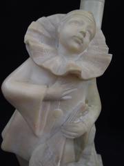 Alabaster Pierrot Clown Lamp, Signed, Hand-Carved Alabaster Lamp