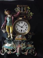 Rare Hand-Painted Antique Clock, French Style Antique Clock, Figure Clock