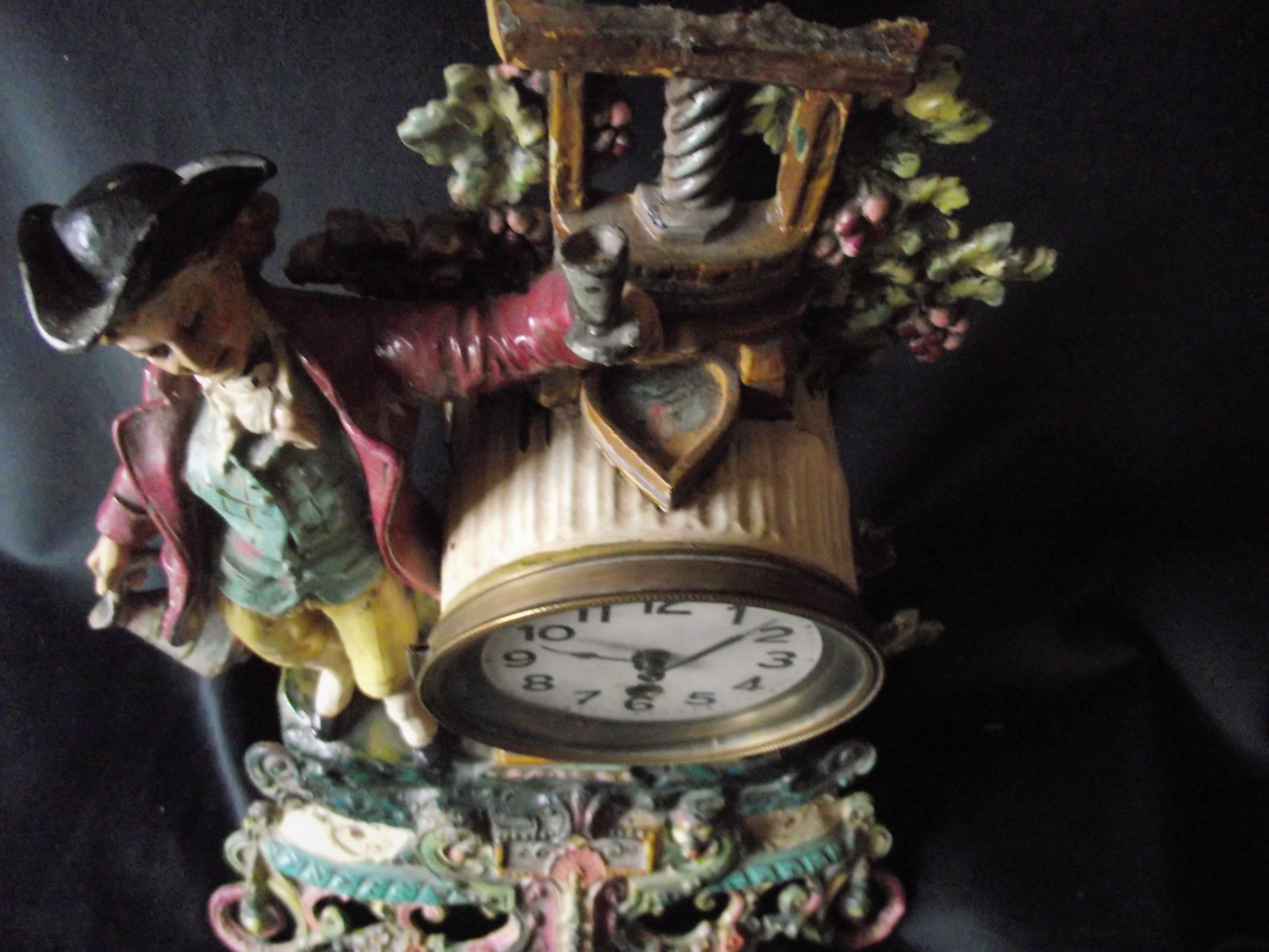 Unknown Rare Hand-Painted Antique Clock, French Style Antique Clock, Figure Clock