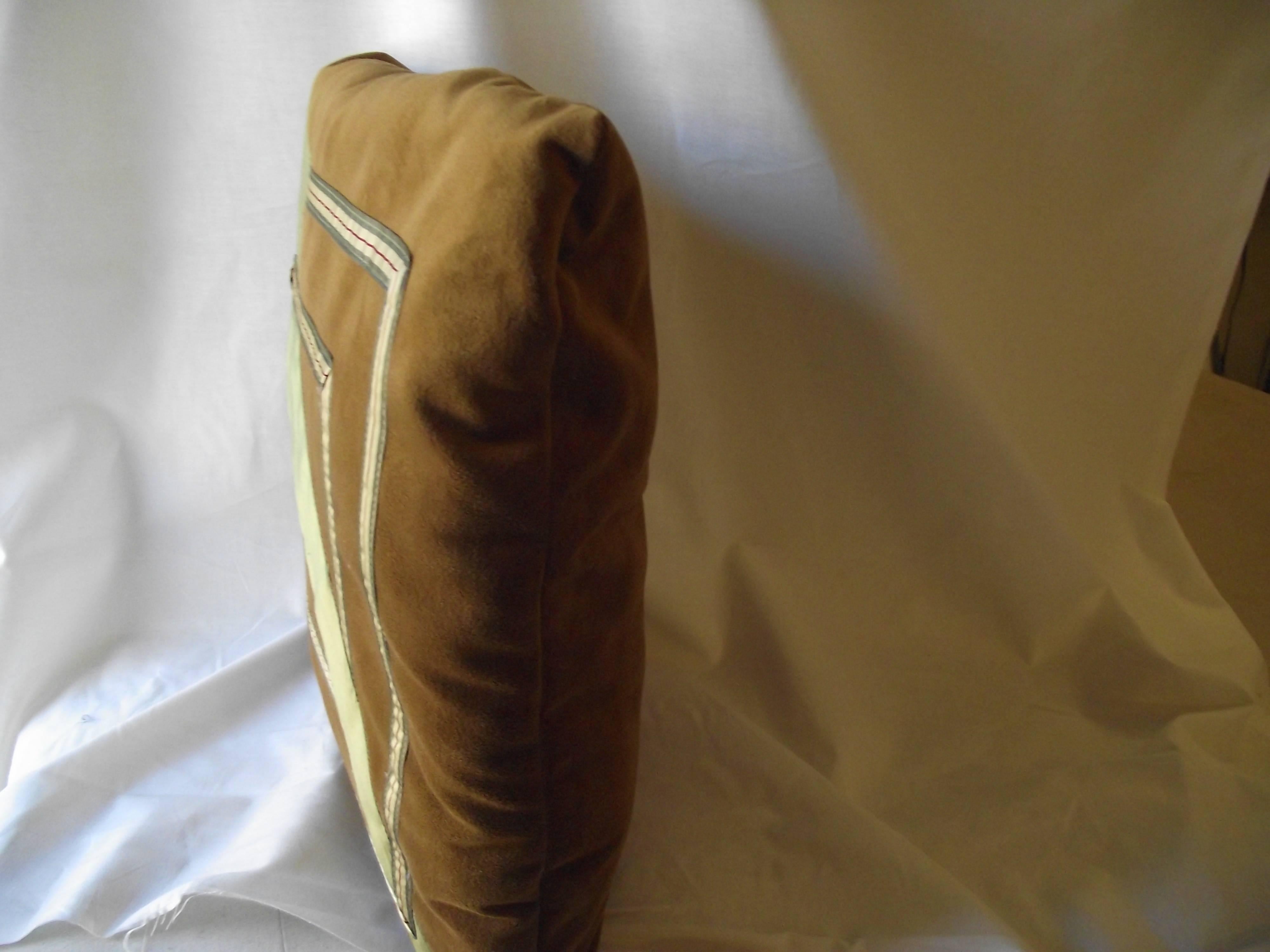 American Art Deco Throw Pillow, Camel and Olive Pillow For Sale