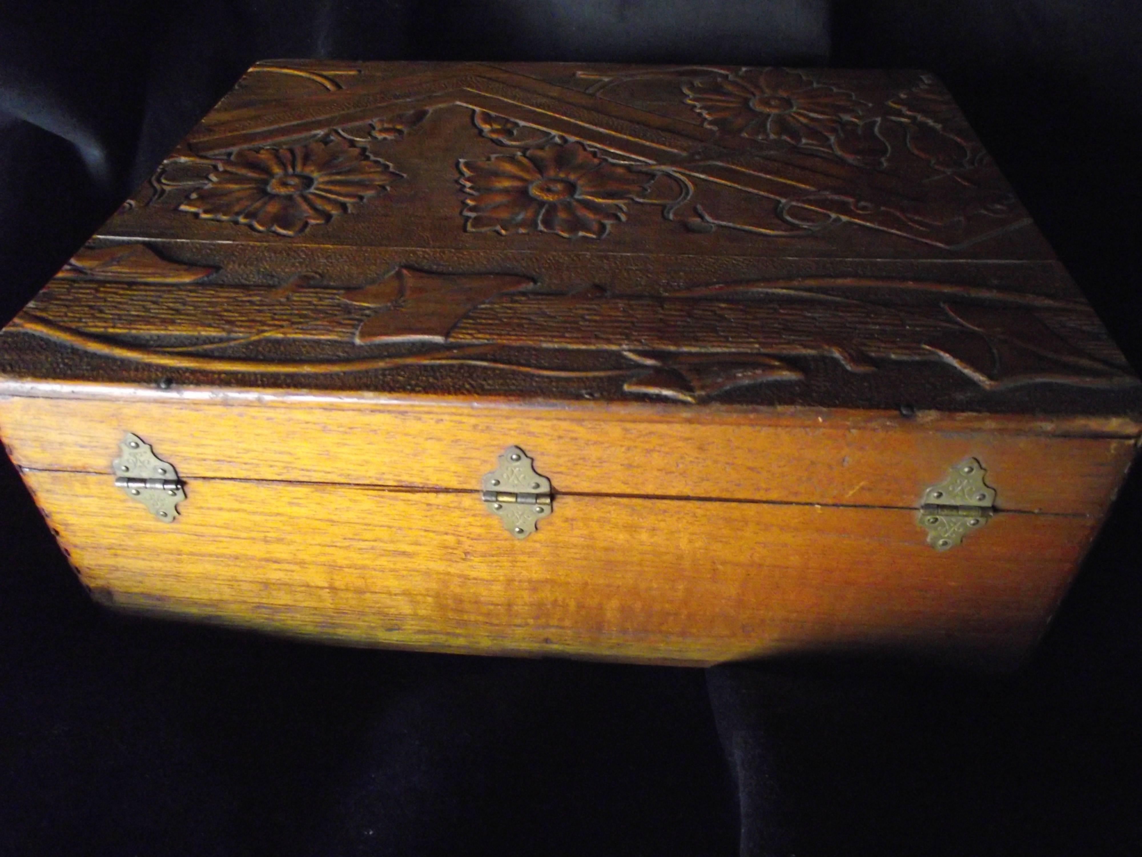 Unknown Carved Art Deco Style Box with Dove Tail Corners