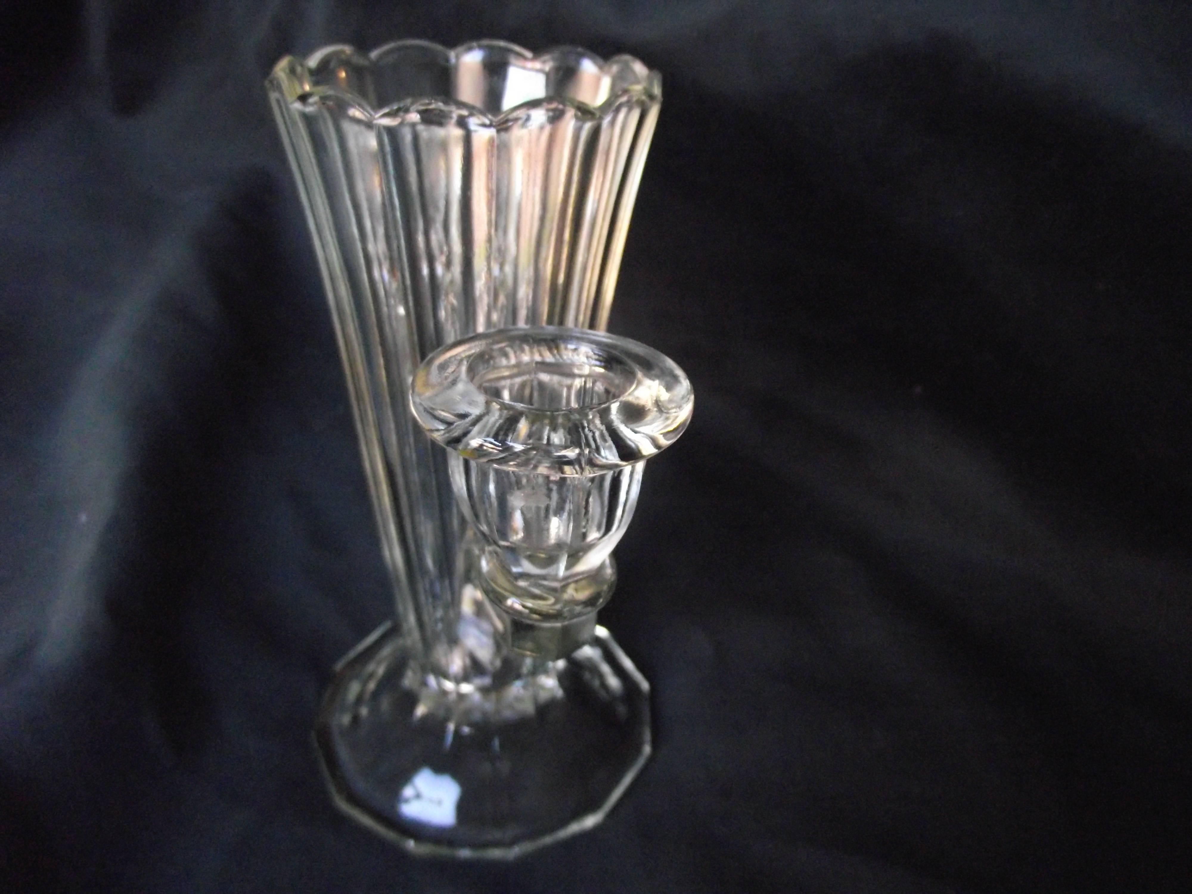 Art Deco Ard Deco Vase/Candleholder Out of Clear Pressed Glass with Optic For Sale