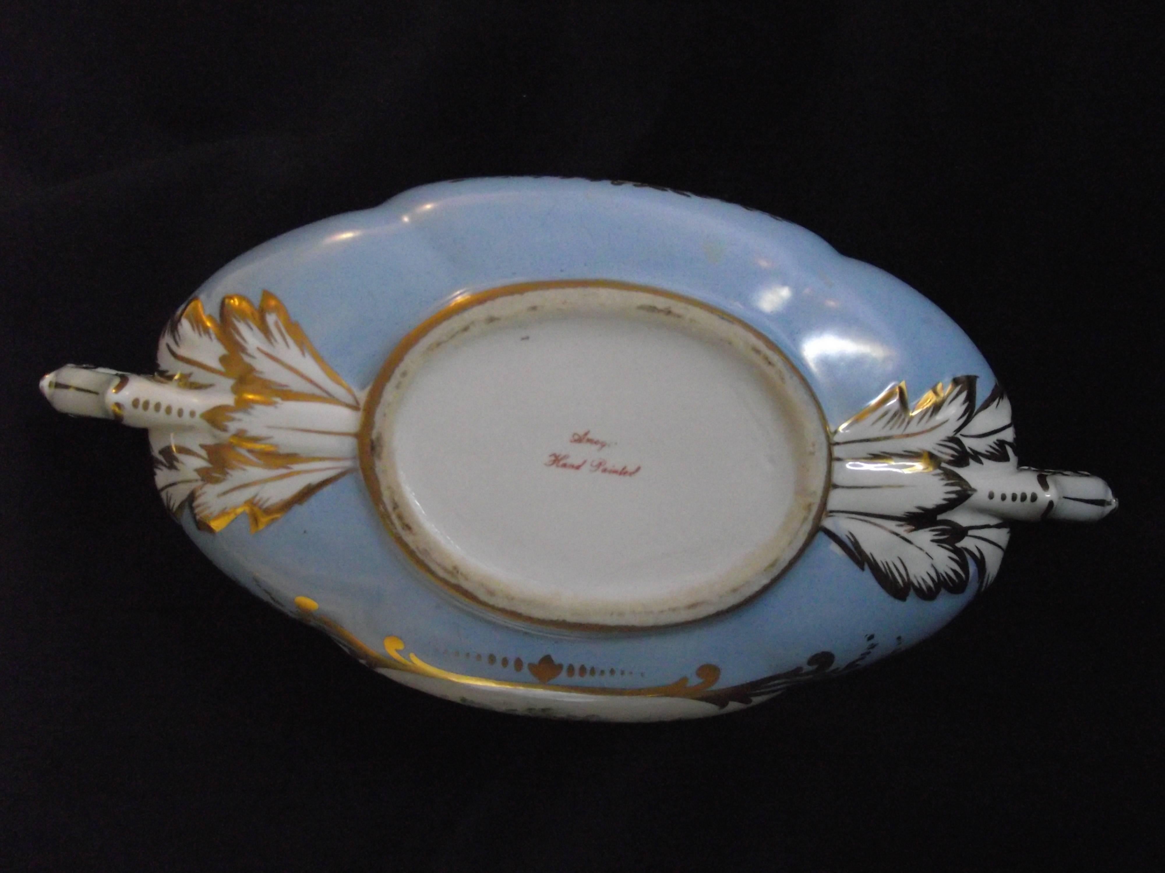 Beaux Arts  Blue Amoge Bowl with Gold Trim. Blue Center piece For Sale
